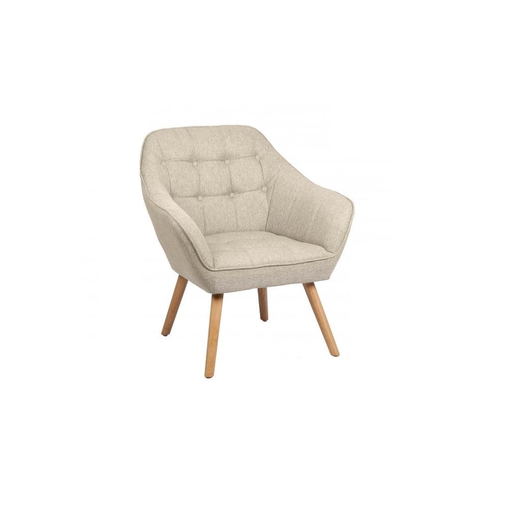 Sillón de tela denim, patas madera, botones en asiento y respaldo - Adradas Beige