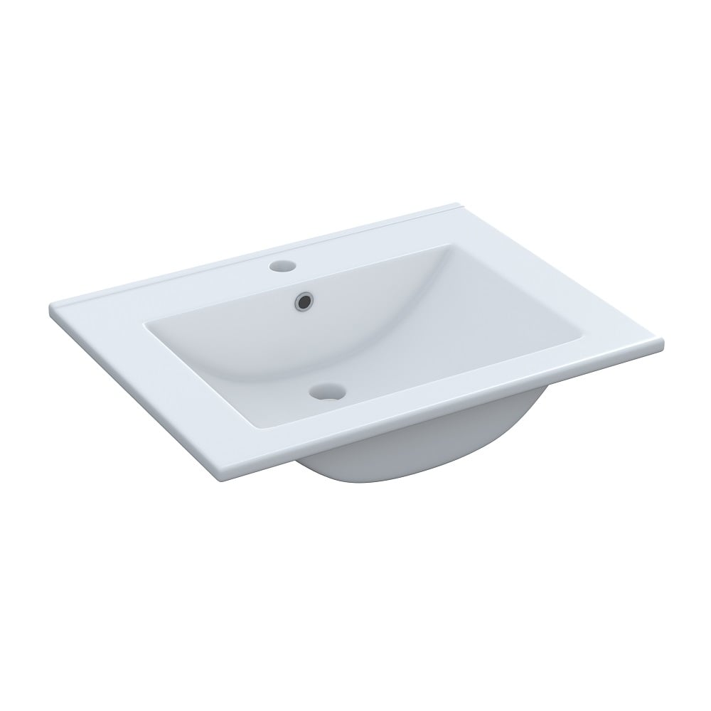 Lavabo de cerámica, blanco, rectangular, moderno, 60 x 45 cm - Algarra