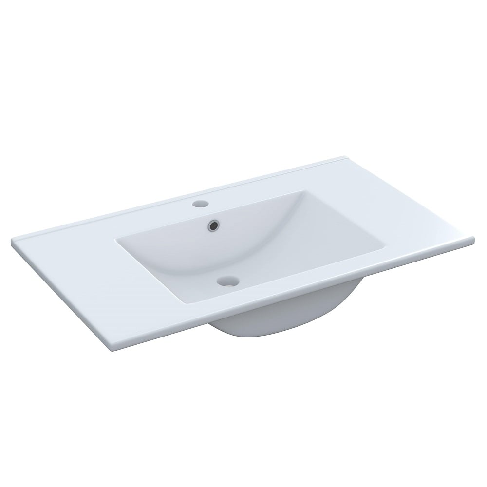 Lavabo grande de cerámica, blanco, rectangular, moderno, 80 x 45 cm - Algimia