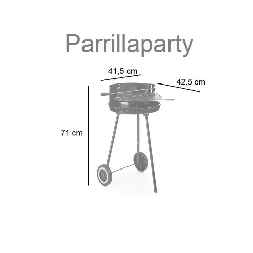 Medidas barbacoa carbón redonda, soporte tipo trípode ruedas, rejilla regulable en altura - Parrillaparty