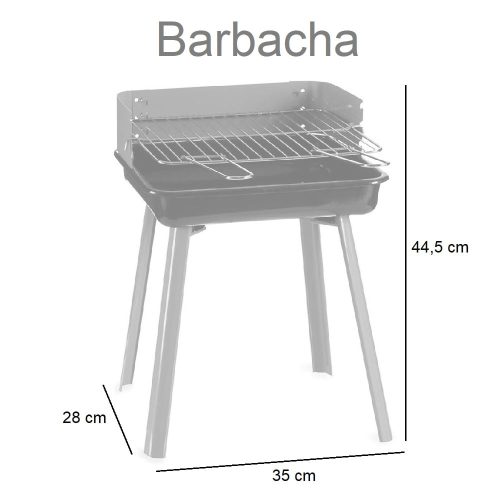 Medidas barbacoa de carbón, rejilla regulable en altura, hierro con 4 soportes, rectangular - Barbacha