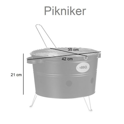 Medidas barbacoa portátil de carbón, circular, de hierro con soportes y asas de metal - Pikniker