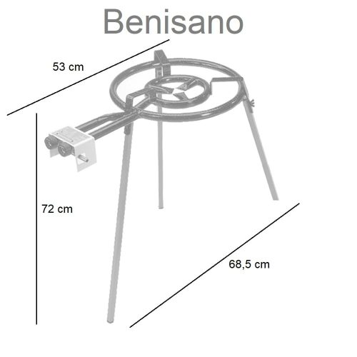 Medidas, set paellero de acero pulido 46 cm con quemador 400mm, capacidad 12 raciones - Benisano