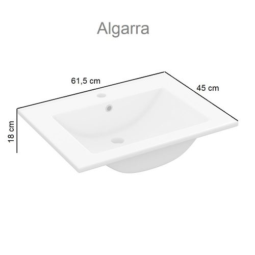 Medidas. Lavabo de cerámica, blanco, rectangular, moderno, 60 x 45 cm - Algarra