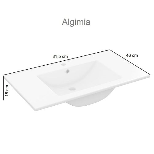 Medidas. Lavabo grande de cerámica, blanco, rectangular, moderno, 80 x 45 cm - Algimia