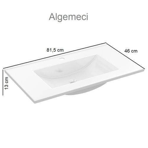 Medidas. Lavabo grande de cristal acrílico, blanco, rectangular, 80 x 45 cm - Algemeci