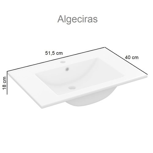 Medidas. Lavabo pequeño de cerámica, rectangular, blanco, moderno, 50 x 40 cm - Algeciras