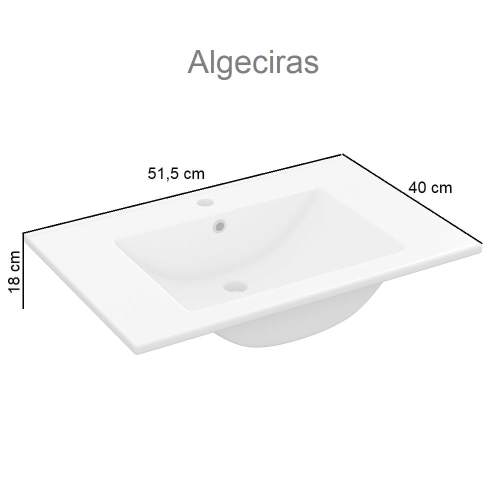 Lavabo pequeño de cerámica, rectangular, blanco, 50 x 40 cm