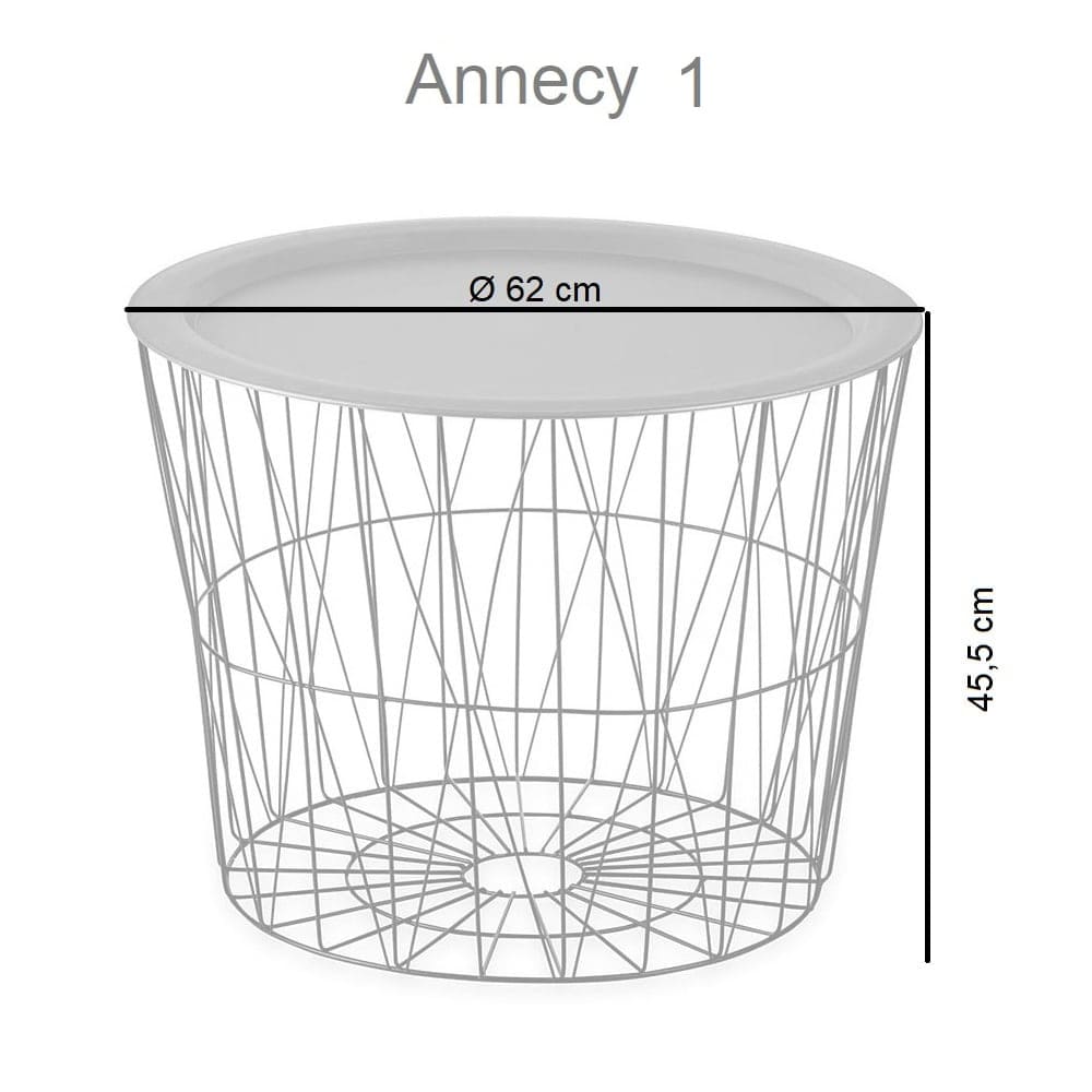 Mesa centro metálica redonda, diseño cesta, tapa removible - Annecy 62 x 62 x 45,5 cm