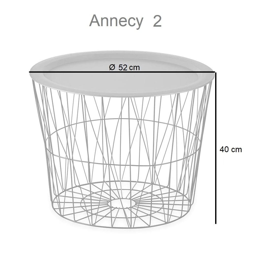 Mesa centro metálica redonda, diseño cesta, tapa removible - Annecy 52 x 52 x 40 cm