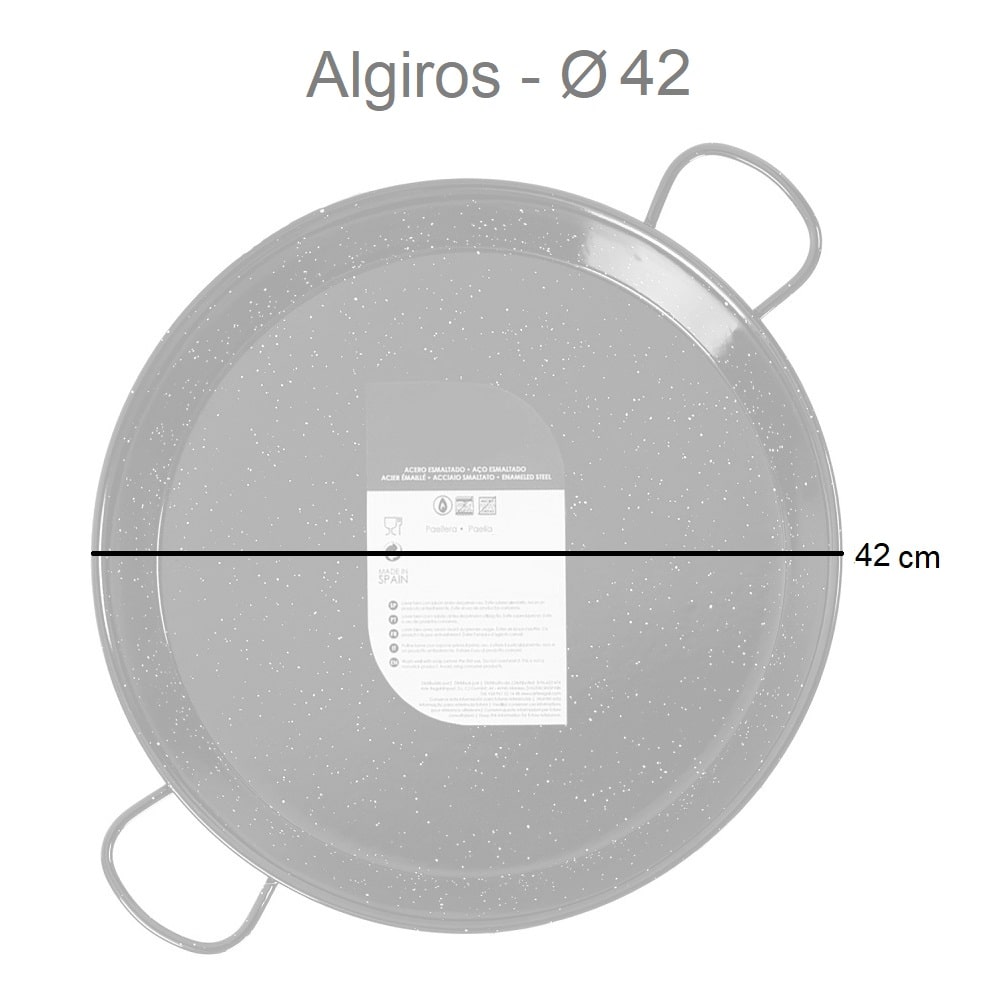 Paellera de acero esmaltado, negra, diámetro 34-70 cm, capacidad 6-30 raciones - Algiros 42 cm