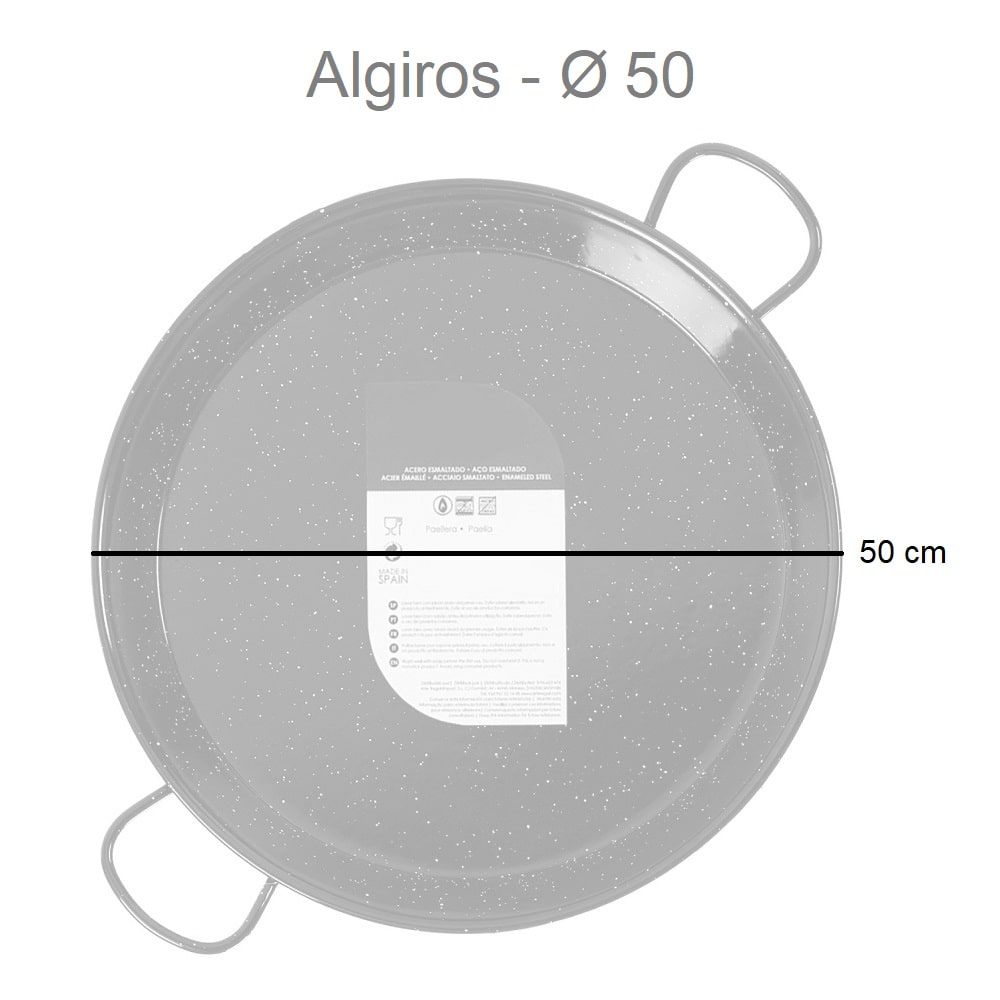 Paellera de acero esmaltado, negra, diámetro 34-70 cm, capacidad 6-30 raciones - Algiros 50 cm