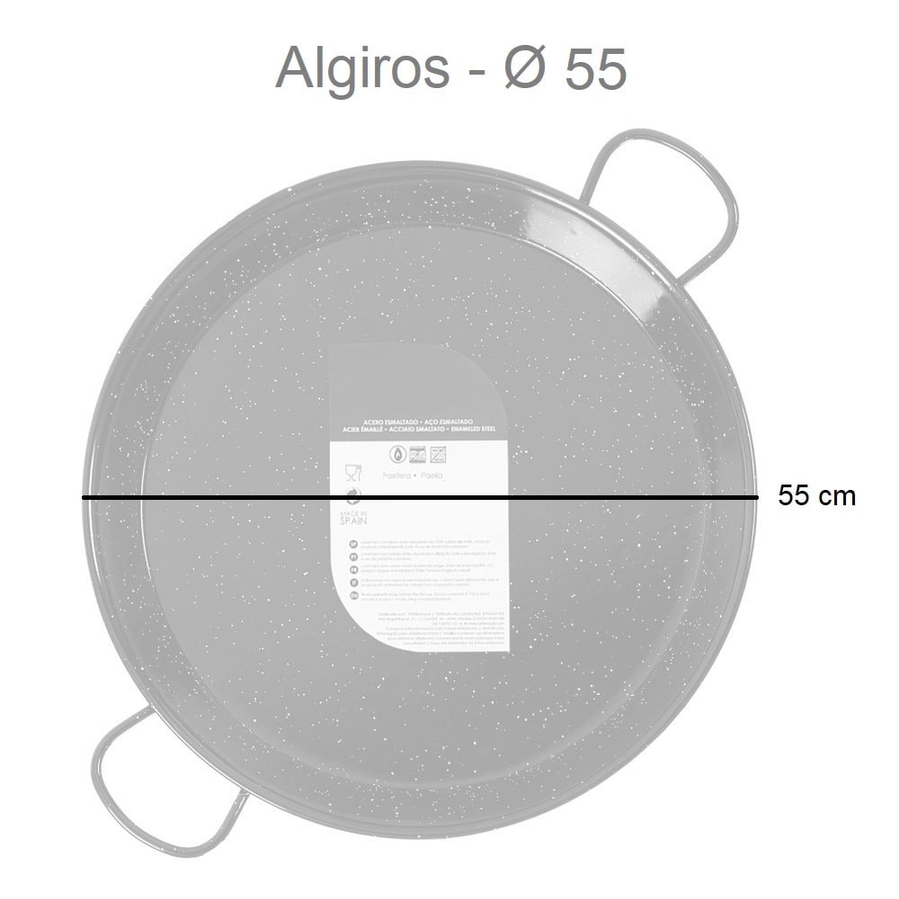 Paellera de acero esmaltado, negra, diámetro 34-70 cm, capacidad 6-30 raciones - Algiros 55 cm