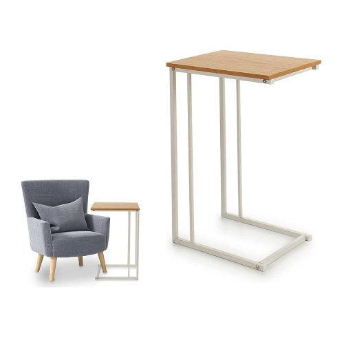 Mesa auxiliar, multifuncional, rectangular, de metal y madera, bicolor, blanca-madera - Amiens