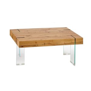 Mesa centro rectangular color madera con soportes planos de cristal, asimétricos - Echirolles
