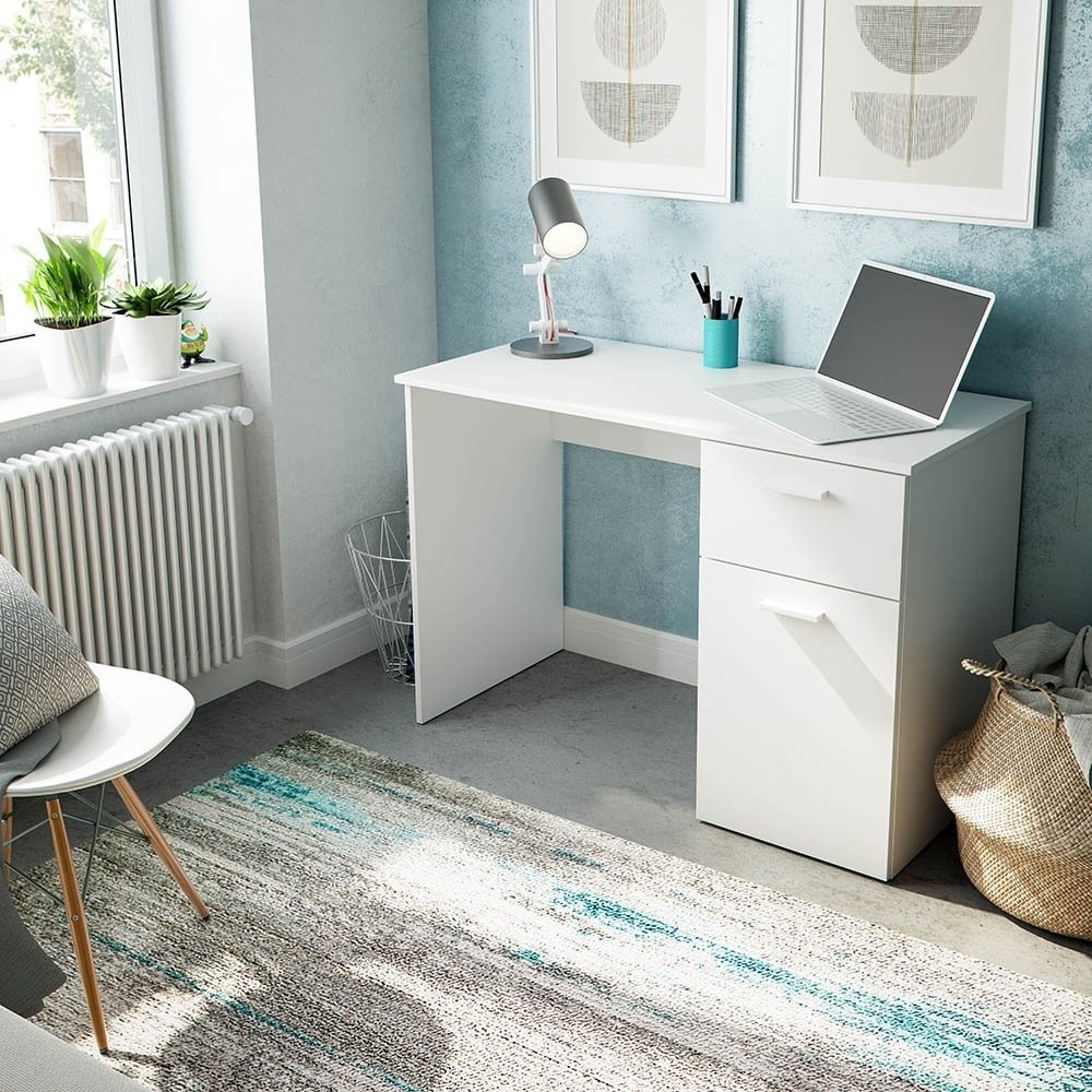 Mesa de escritorio con estante y bolsa de tela - mesa para ordenador,  mueble de oficina, mobiliario