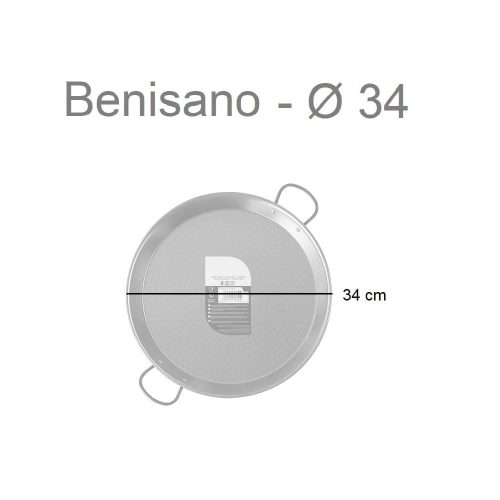 Paellera de acero pulido, diámetro 34-70 cm, capacidad 6-30 raciones, 34 cm - Benisano