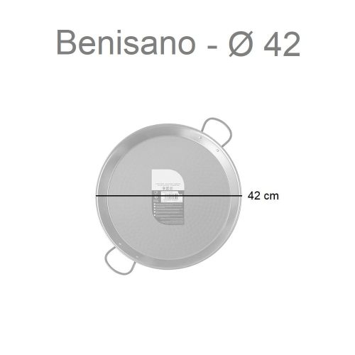 Paellera de acero pulido, diámetro 34-70 cm, capacidad 6-30 raciones, 42 cm - Benisano