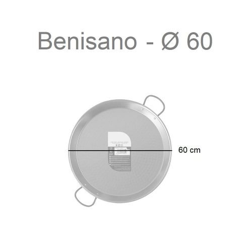 Paellera de acero pulido, diámetro 34-70 cm, capacidad 6-30 raciones, 60 cm - Benisano