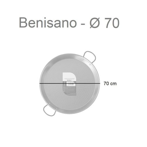 Paellera de acero pulido, diámetro 34-70 cm, capacidad 6-30 raciones, 70 cm - Benisano