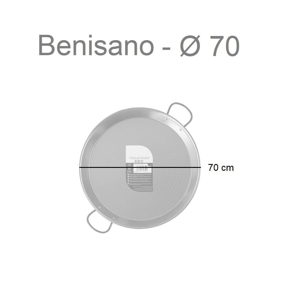 Paellera de acero pulido, diámetro 34-70 cm, capacidad 6-30 raciones - Benisano 70 cm