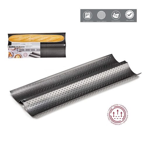 Bandeja perforada para pan, metálica, apta horno, antiadherente, 38 cm, detalles - Panvassoio