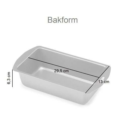 Medidas Molde de metal, antiadherente, rectangular, asas laterales, 29,5 cm - Bakform
