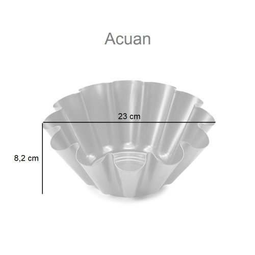Medidas Molde flanera de metal, antiadherente, forma rizada, 23 cm, capacidad 1,5 l - Acuan