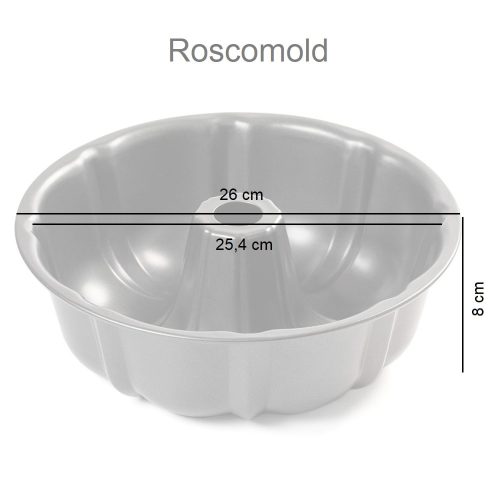 Medidas. Molde roscón acanalado, antiadherente, metálico, redondo, 26 cm - Roscomold