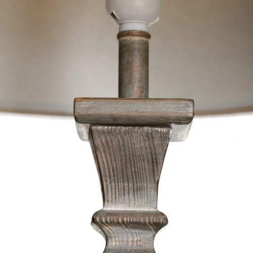 Base parte superior. Lámpara de pie, tulipa cónica tejido, base gris decorativa, 1 bombilla - Almogia