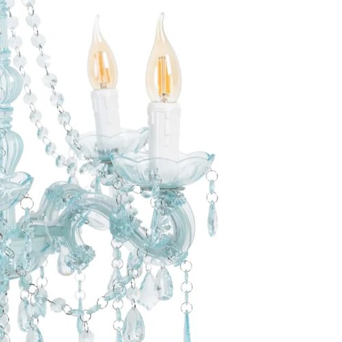 Bombillas vela. Lámpara techo, metal y acrílico, estilo candelabro, 5 bombillas, cadenas decorativas, azul - Alginet