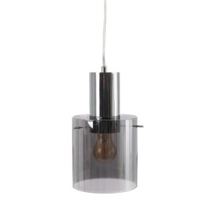 Lámpara colgante de cristal y metal color plateado, forma cilíndrica, 1 bombilla - Almaraz