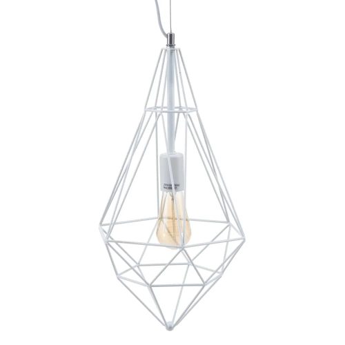 Lámpara colgante metal, diseño geométrico abstracto, líneas parte superior, 1 bombilla, blanca - Almazul