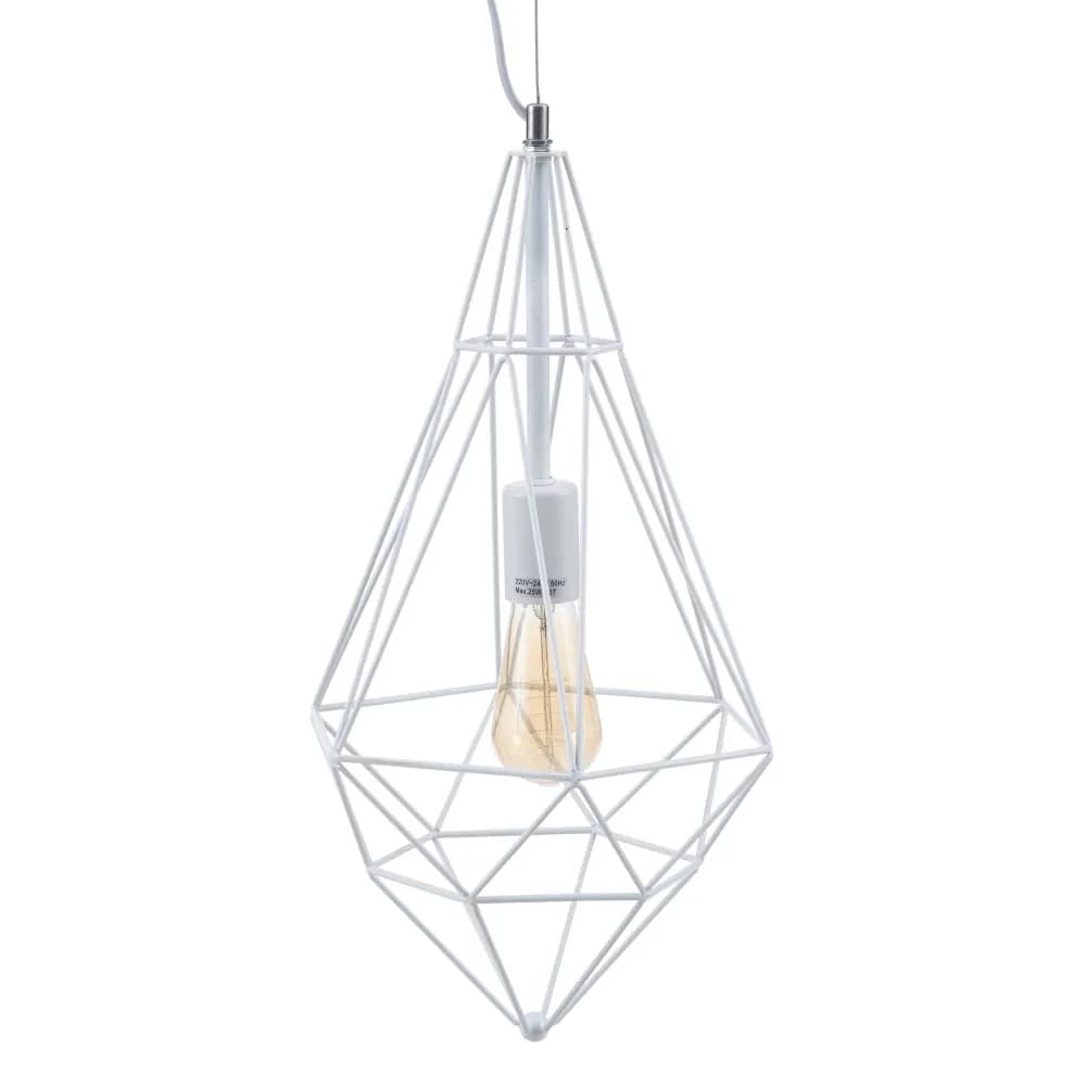 Lámpara colgante metal, diseño geométrico abstracto, líneas parte superior, 1 bombilla - Almazul Blanco