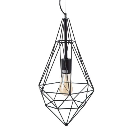 Lámpara colgante metal, diseño geométrico abstracto, líneas parte superior, 1 bombilla, negra - Almazul