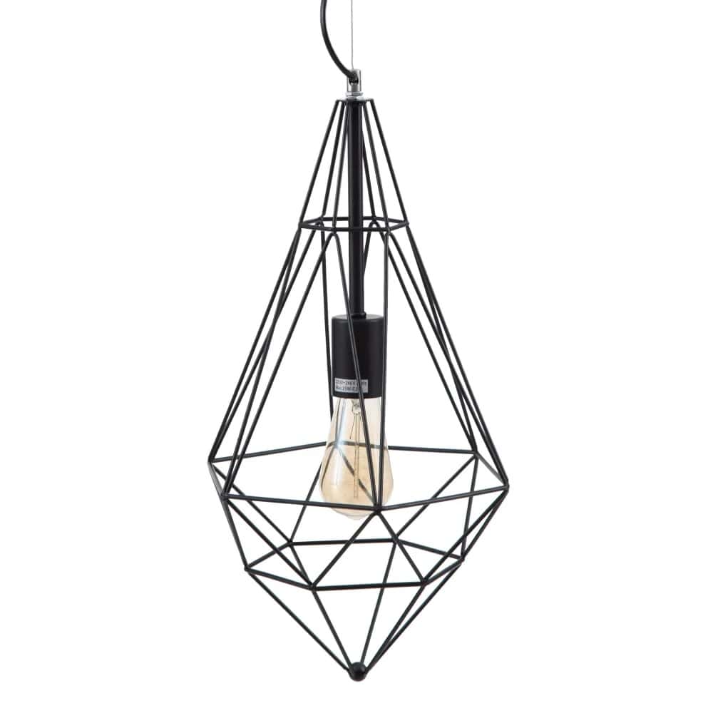 Lámpara colgante metal, diseño geométrico abstracto, líneas parte superior, 1 bombilla - Almazul Negro