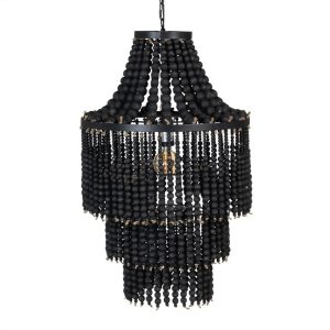 Lámpara metálica de techo, cuentas colgantes madera color negro, 1 bombilla - Alhambra