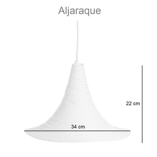 Medidas. Lámpara colgante de cuerda de papel, blanca, 1 bombilla, forma cónica - Aljaraque