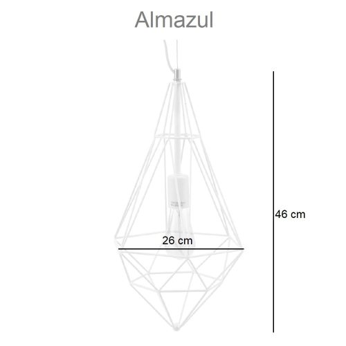 Medidas. Lámpara colgante metal, diseño geométrico abstracto, líneas parte superior, 1 bombilla - Almazul