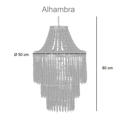 Medidas. Lámpara metálica de techo, cuentas colgantes madera color negro, 1 bombilla - Alhambra
