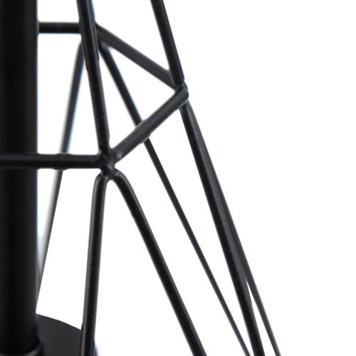 Vista cerca. Lámpara colgante metal, diseño geométrico abstracto, líneas parte superior, 1 bombilla, negra - Almazul