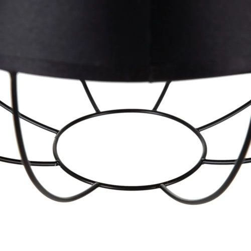 Vista inferior. Lámpara negra techo, estructura metálica, tulipa tejido poliéster, 1 bombilla - Almajano