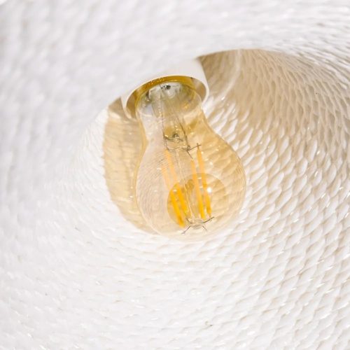 Vista parte interna. Lámpara colgante de cuerda de papel, blanca, 1 bombilla, forma cónica - Aljaraque