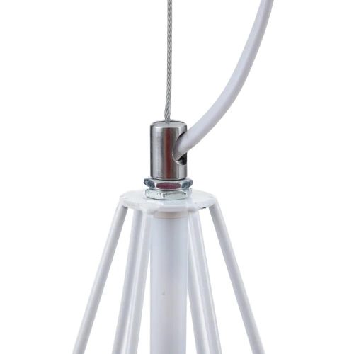 Vista parte superior. Lámpara colgante metal, diseño geométrico abstracto, líneas parte superior, 1 bombilla, blanca - Almazul