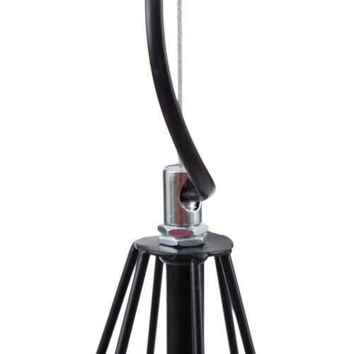 Vista parte superior. Lámpara colgante metal, diseño geométrico abstracto, líneas parte superior, 1 bombilla, negra - Almazul