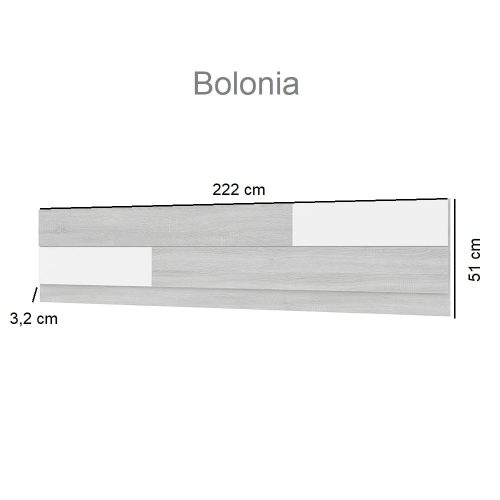 Medidas. Cabecero de pared, 220 cm, tableros horizontales, bicolor roble-blanco - Bolonia