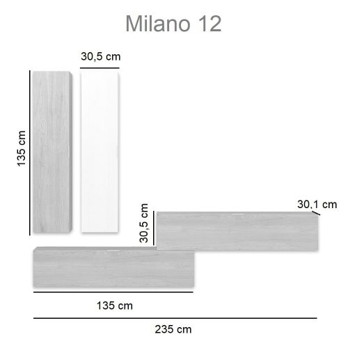 Medidas. Juego salón 2 modulos 1 puerta horizontales, 2 modulos 1 puerta verticales. - Milano 12