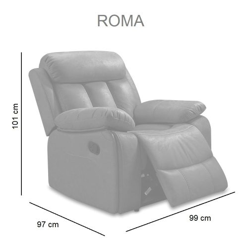 Medidas. Sillón relax reclinable, tapizado en tela - Roma
