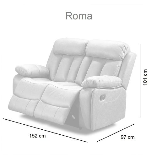 Medidas. Sofá relax reclinable, dos plazas, tapizado en tela, colores varios - Roma