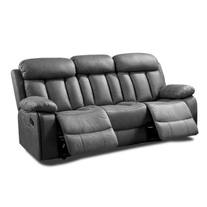 Sofá relax reclinable, tres plazas, tapizado en tela, colores varios, gris - Roma